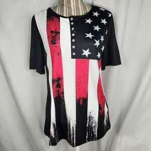NoraCora NWOT Red White & Black Patriotic Short Sleeve Top Size Medium